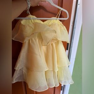 American Threads Strapless Babydoll mini dress in light yellow.